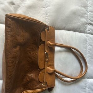 Tan Suede Tote with Structured Design and Zipper Closure
